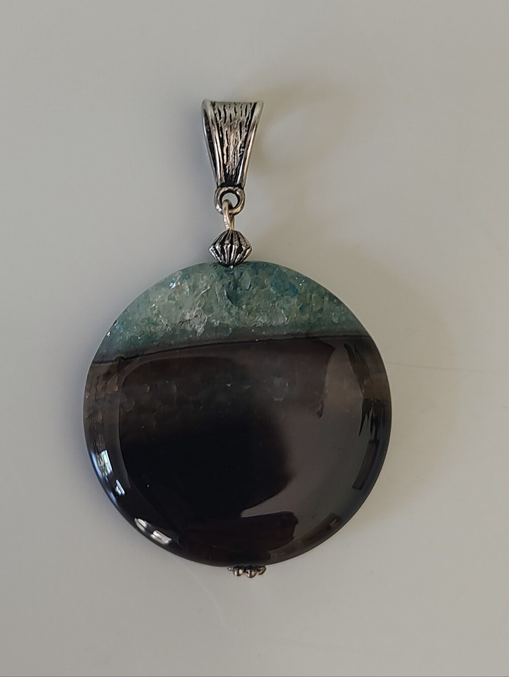 Polished Druzy Geode Agate Pendant Blue Brown